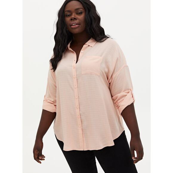 Torrid Shirt Plus 3X Linen Drop Shoulder Button Front Roll Tab Sleeve Pale Blush - Picture 1 of 10